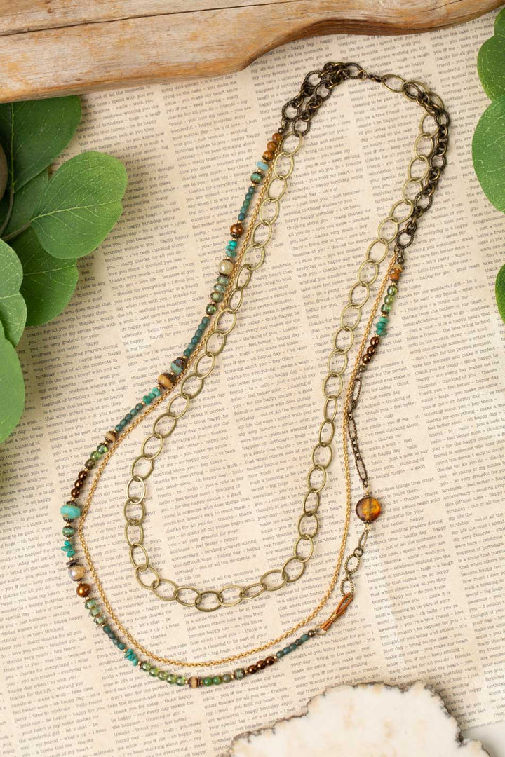 Rustic Creek 23 or 44" Jasper, Freshwater Pearl, Turquoise With Czech Glass Multistrand Necklace