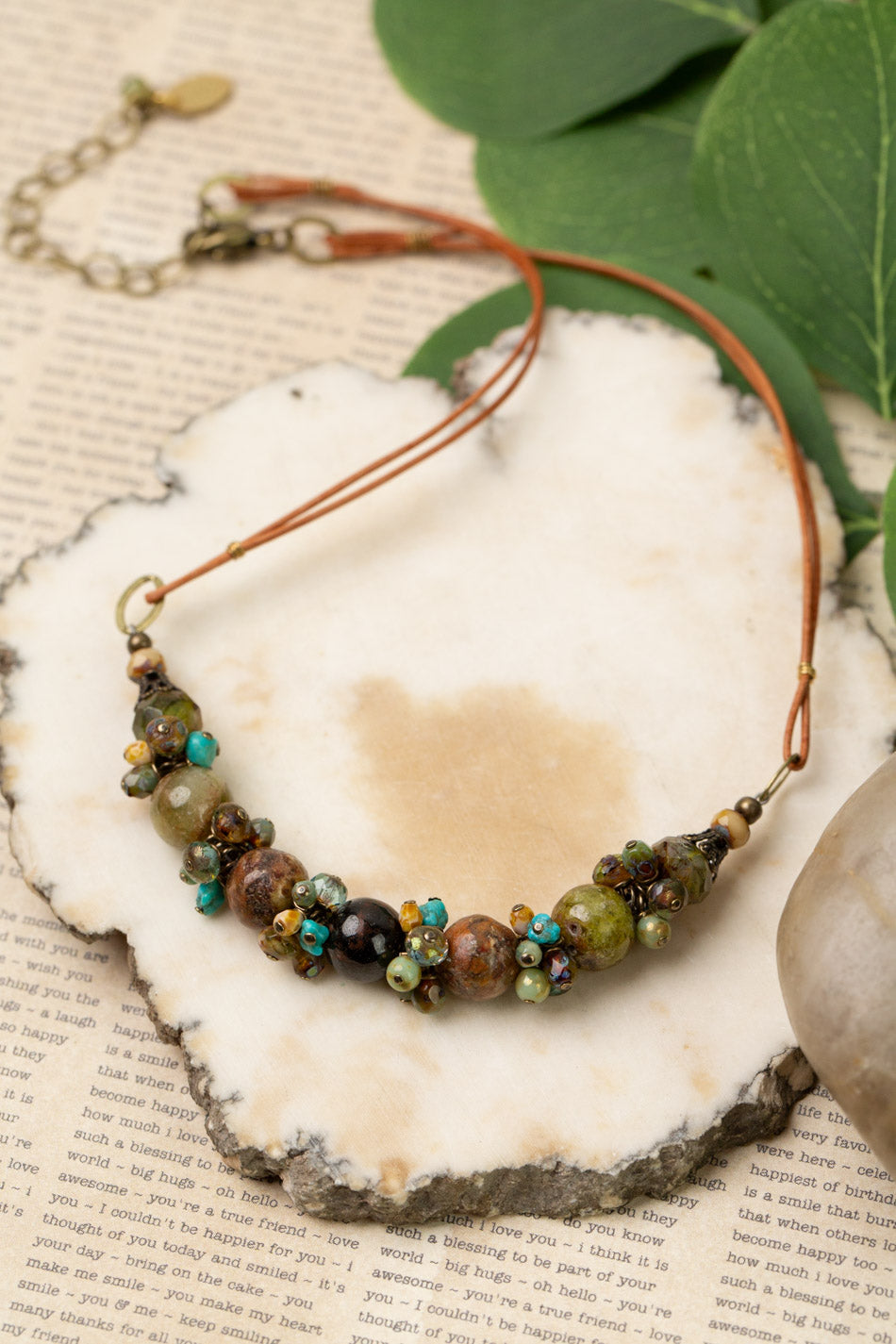 Rustic Creek 16.25-18.25" Turquoise with Mixed Jasper And Czech Glass Cluster Necklace