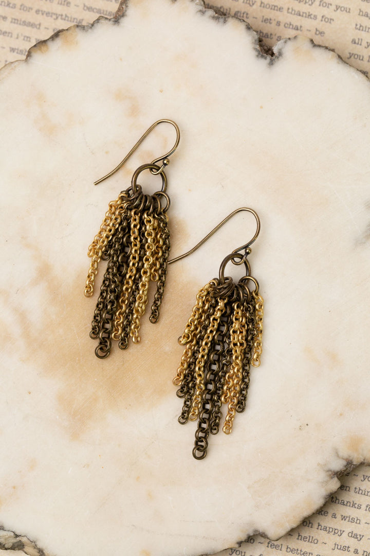 Rustic Creek Matte Gold Plated Brass And Antique Brass Chain Cluster Earrings