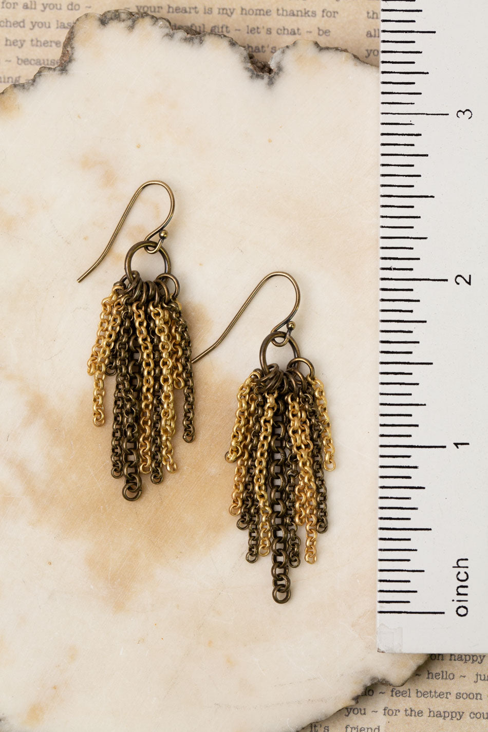 Rustic Creek Matte Gold Plated Brass And Antique Brass Chain Cluster Earrings