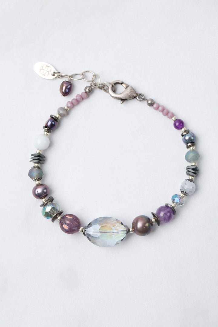 Reflections 7.5-8.5" Pearl, Amethyst, Blue Lace Agate Simple Bracelet