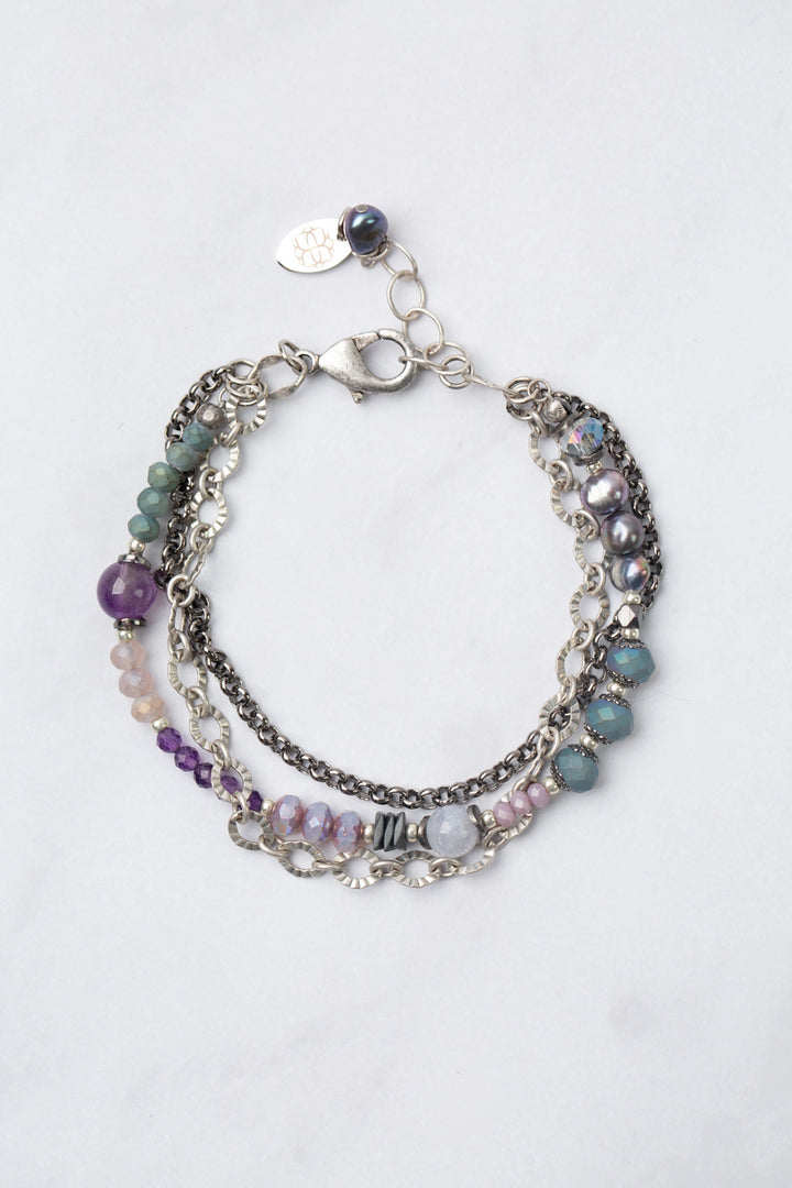 Reflections 7.5-8.5" Pearl, Amethyst, Blue Lace Agate Multistrand Bracelet