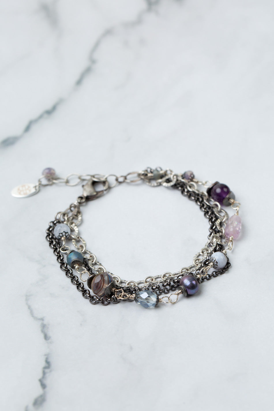 Reflections 7.5-8.5" Pearl, Amethyst, Blue Lace Agate Multistrand Bracelet