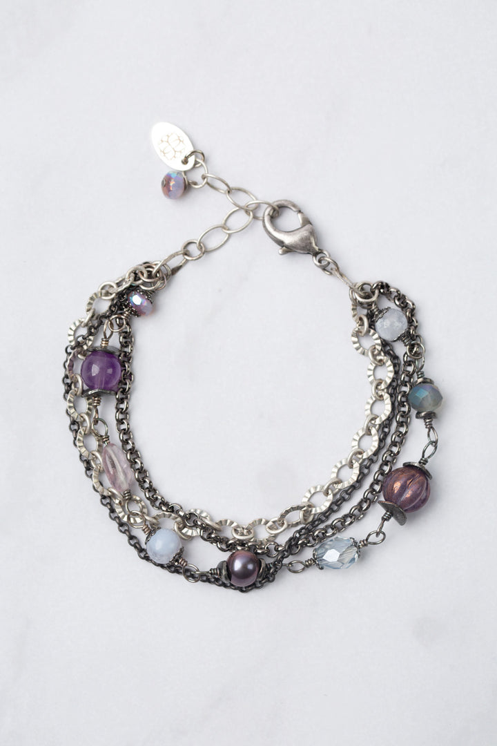 Reflections 7.5-8.5" Pearl, Amethyst, Blue Lace Agate Multistrand Bracelet