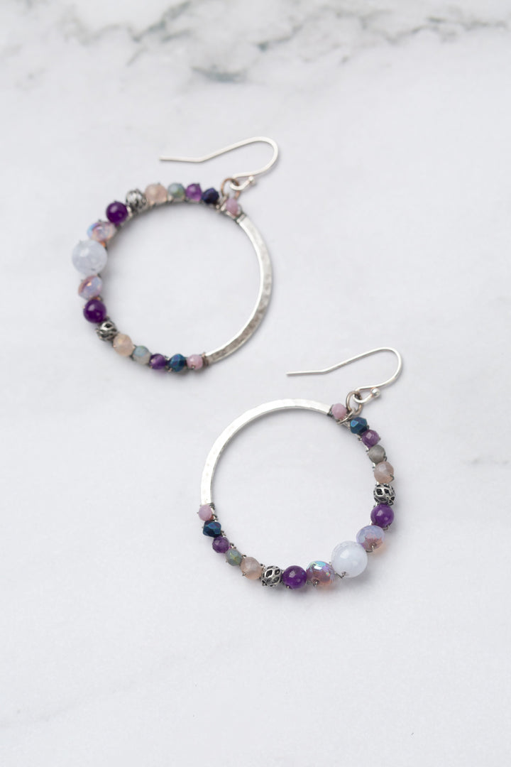 Reflections Blue Lace Agate, Amethyst, Crystal Hoop Earrings