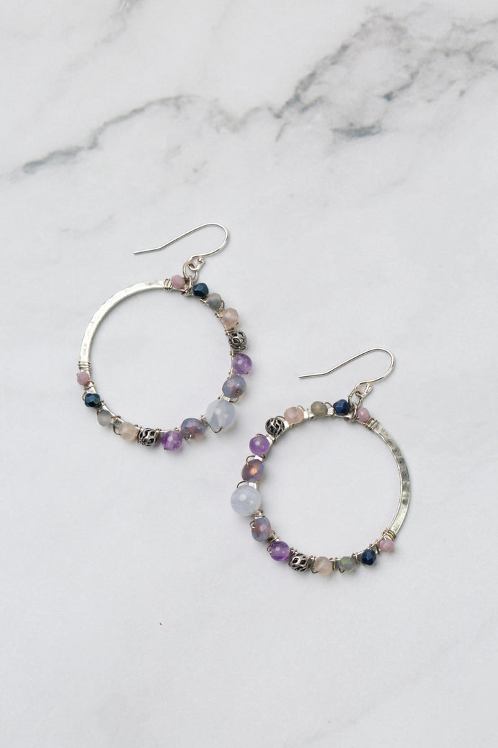 Reflections Blue Lace Agate, Amethyst, Crystal Hoop Earrings