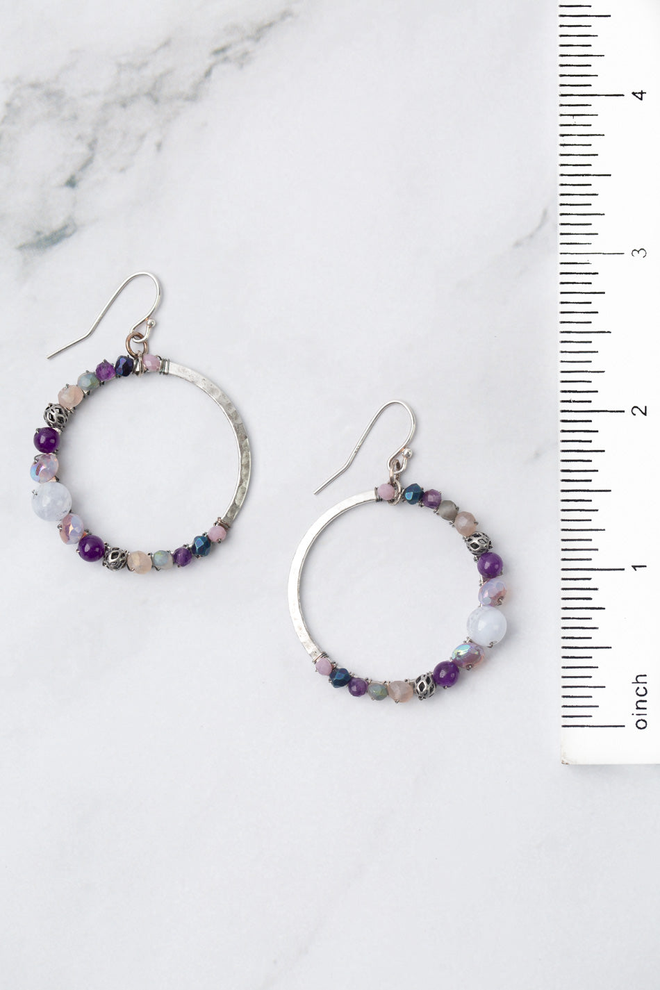 Reflections Blue Lace Agate, Amethyst, Crystal Hoop Earrings