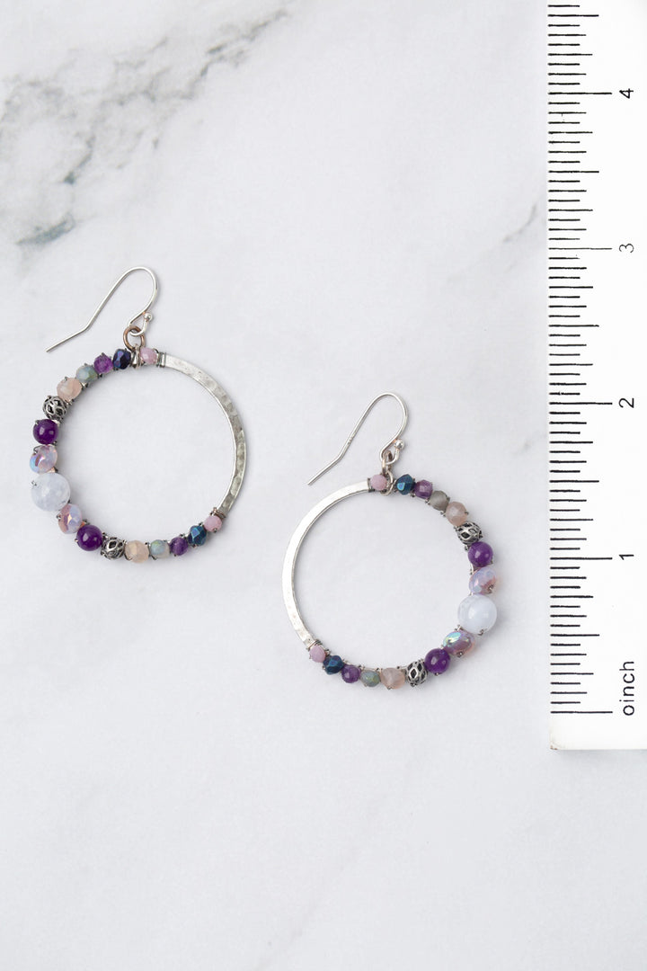 Reflections Blue Lace Agate, Amethyst, Crystal Hoop Earrings