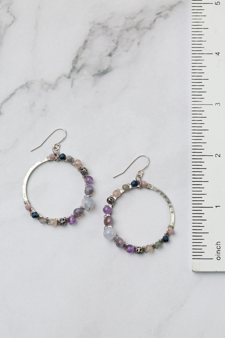 Reflections Blue Lace Agate, Amethyst, Crystal Hoop Earrings