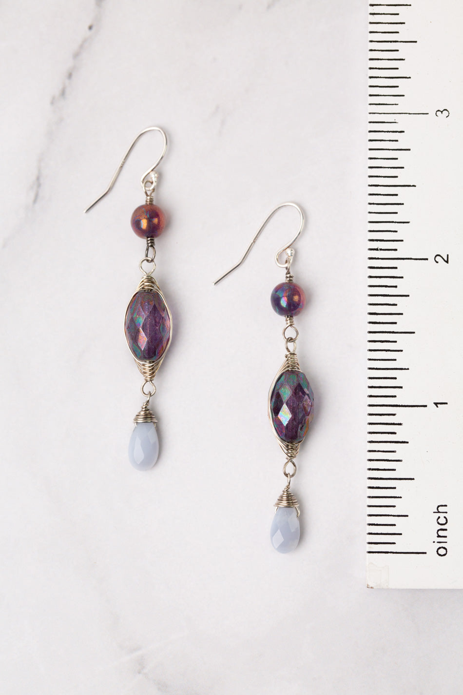 Reflections Blue Lace Agate, Czech Glass Herringbone Earrings