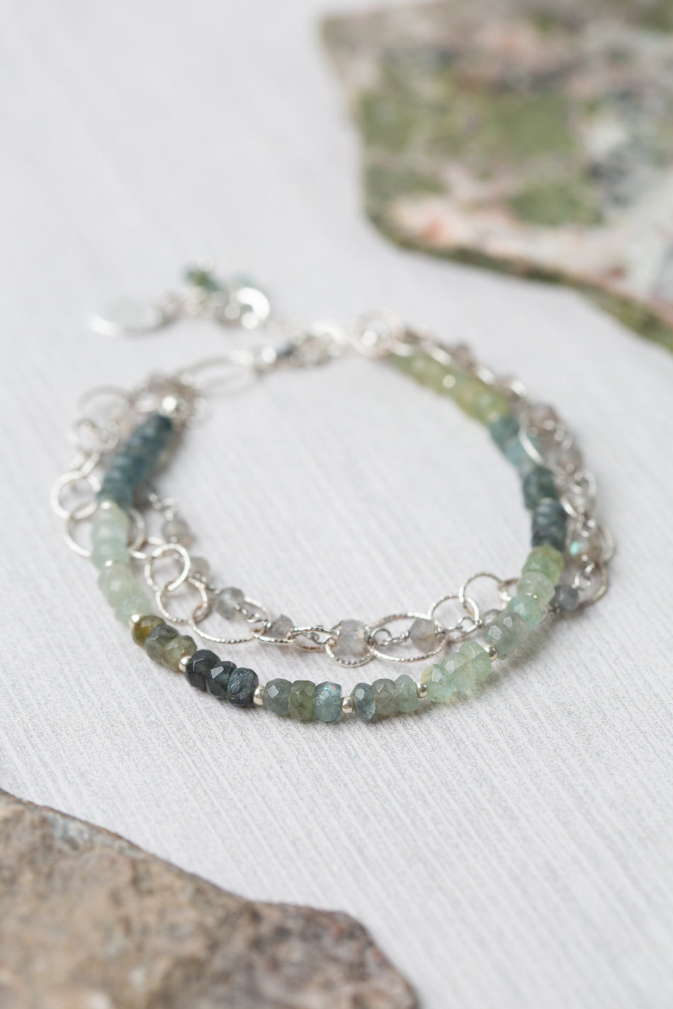 Resilience 7-8" Labradorite With Green Moss Aquamarine Multistrand Bracelet