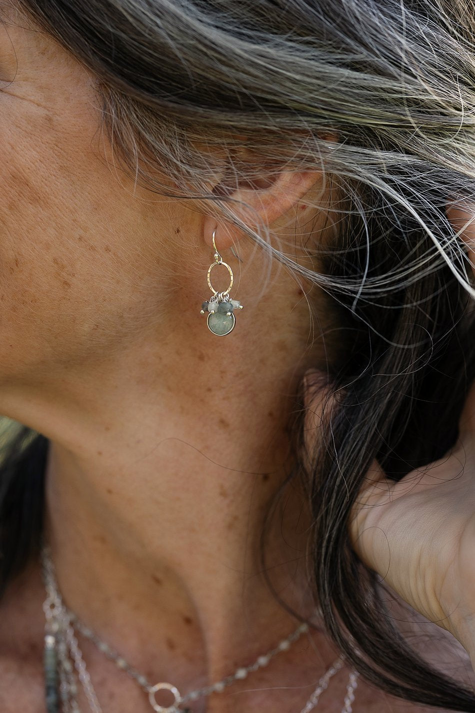 Resilience Labradorite With Aquamarine Cluster Earrings