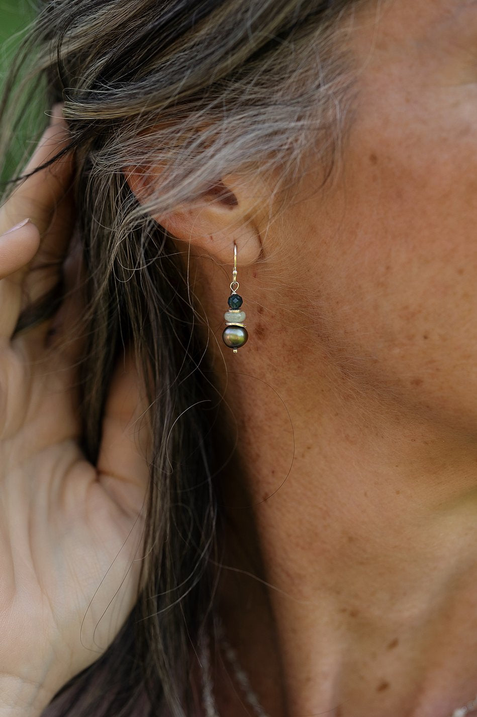 Resilience Aquamarine, Sapphire With Freshwater Pearl Simple Earrings