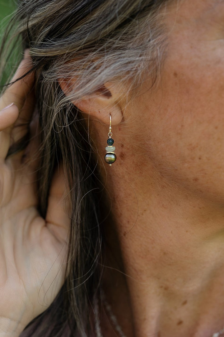 Resilience Aquamarine, Sapphire With Freshwater Pearl Simple Earrings