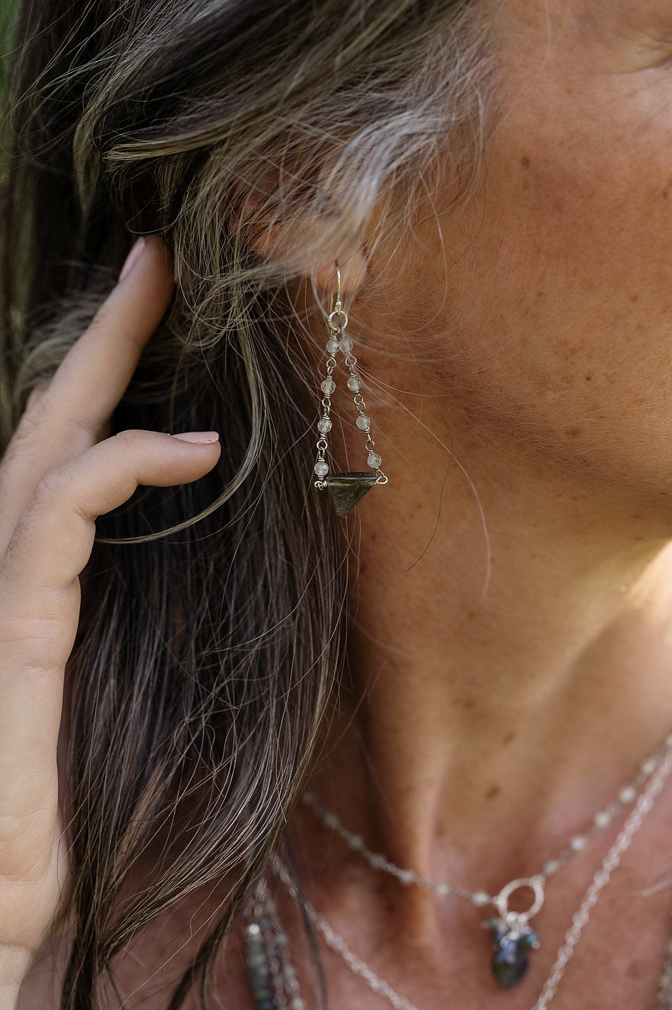 Resilience Prehnite With Faceted Labradorite Dangle Earrings