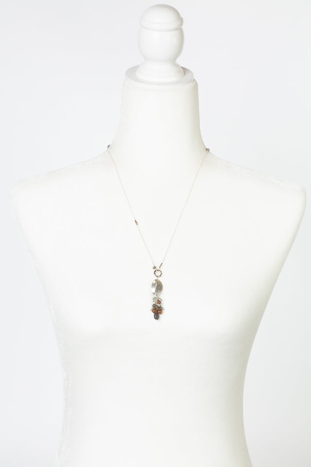 Rosebud 21.5-23.5" Iolite, Sunstone, Labradorite With Hill Tribe Fine Silver Cluster Necklace