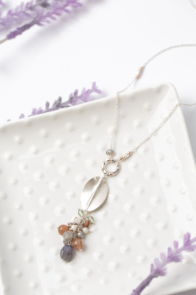 Rosebud 21.5-23.5" Iolite, Sunstone, Labradorite With Hill Tribe Fine Silver Cluster Necklace