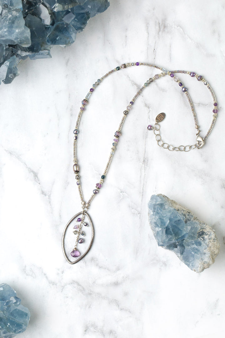 Reflections 19-21" Freshwater Pearl, Czech Glass, Crystal Cluster Necklace