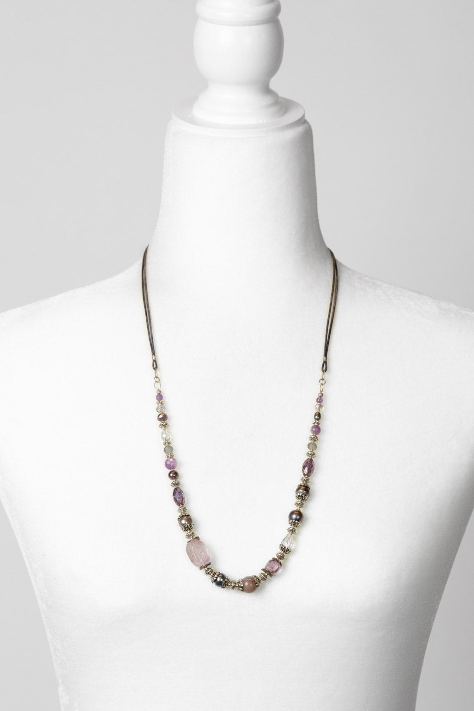 Reflections 28-30" Amethyst, Freshwater Pearl, Crystal Simple Necklace