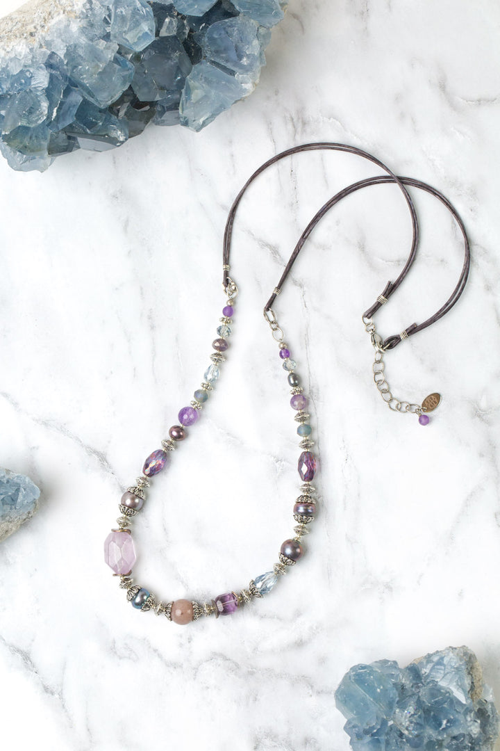 Reflections 28-30" Amethyst, Freshwater Pearl, Crystal Simple Necklace