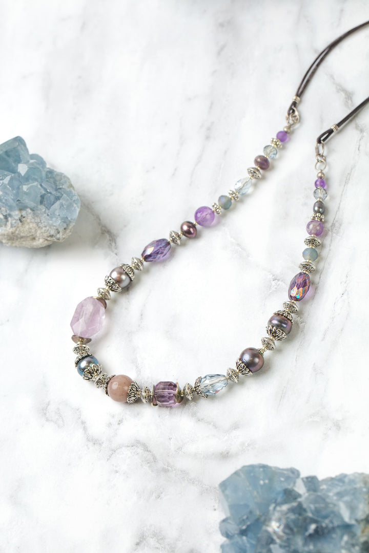 Reflections 28-30" Amethyst, Freshwater Pearl, Crystal Simple Necklace