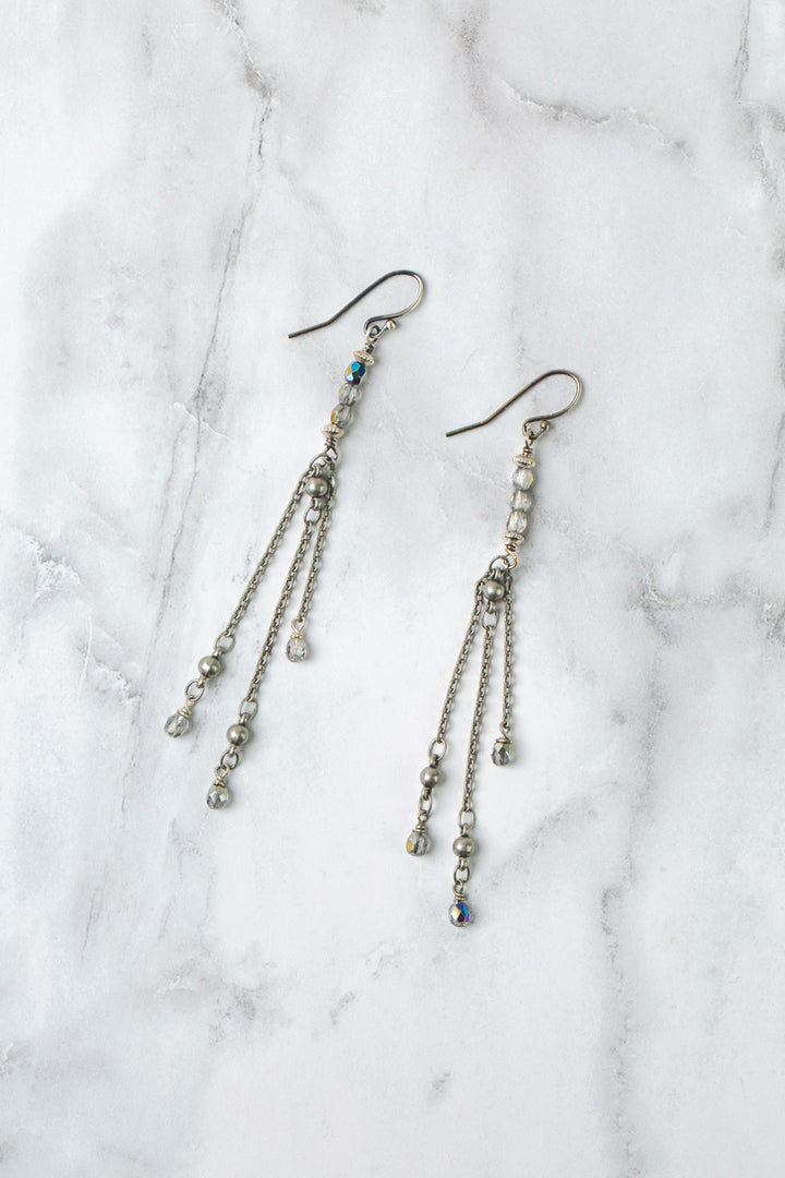 Reflections Czech Glass, Crystal, Antique Silver Chain Dangle Earrings
