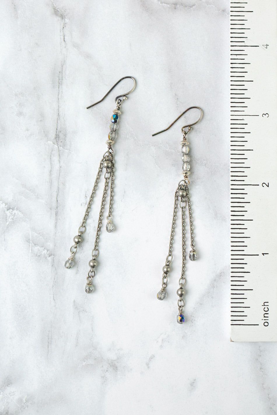Reflections Czech Glass, Crystal, Antique Silver Chain Dangle Earrings