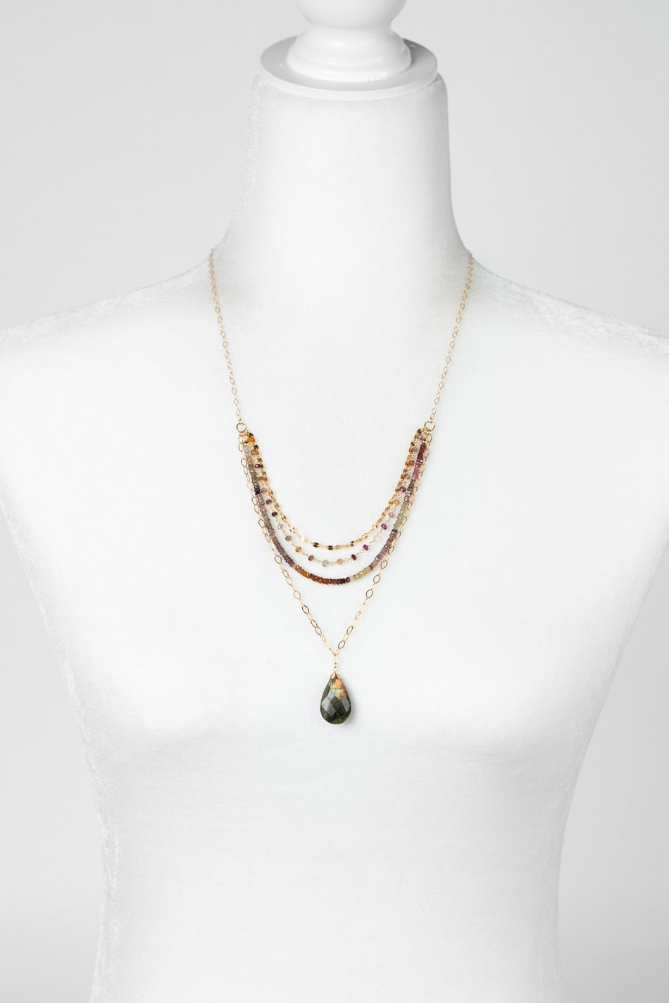 Sapphire 22-24" Faceted Sapphire With Labradorite Teardrop Multistrand Necklace