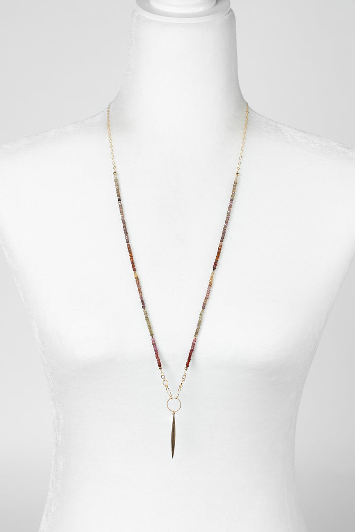 Sapphire 31.5-33.5" Faceted Sapphire With Long Bronze Spike Cluster Simple Necklace