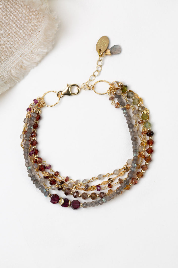 Sapphire 7.5-8.5" Sapphire, Labradorite, Garnet Multistrand Bracelet