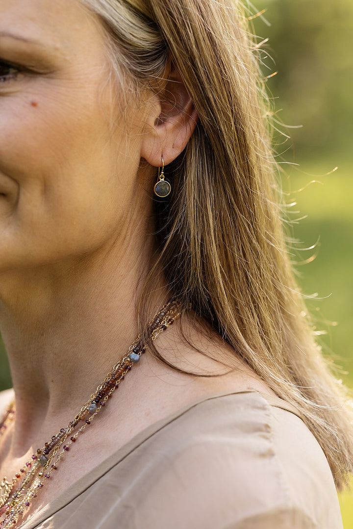 Sapphire Labradorite Coin Shaped Bezel Simple Earrings