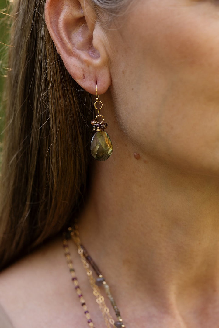 Sapphire Faceted Sapphire With Labradorite Teardrop Briolette Cluster Earrings