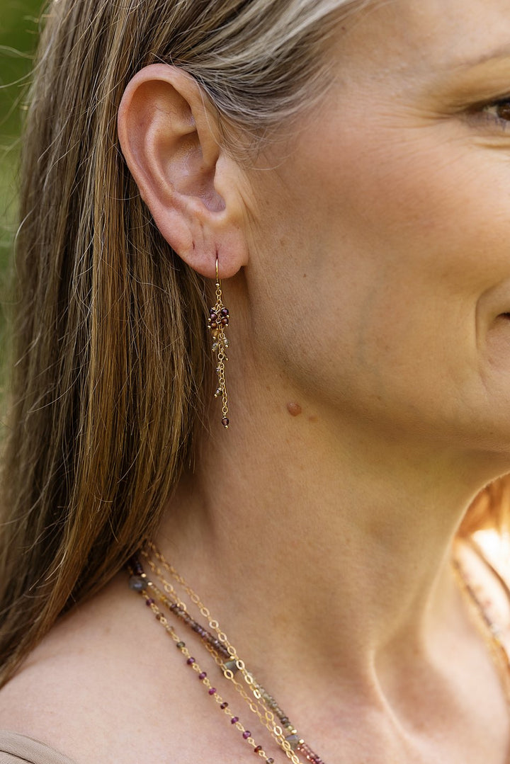 Sapphire With Faceted Sapphire Dangles Cluster Earrings