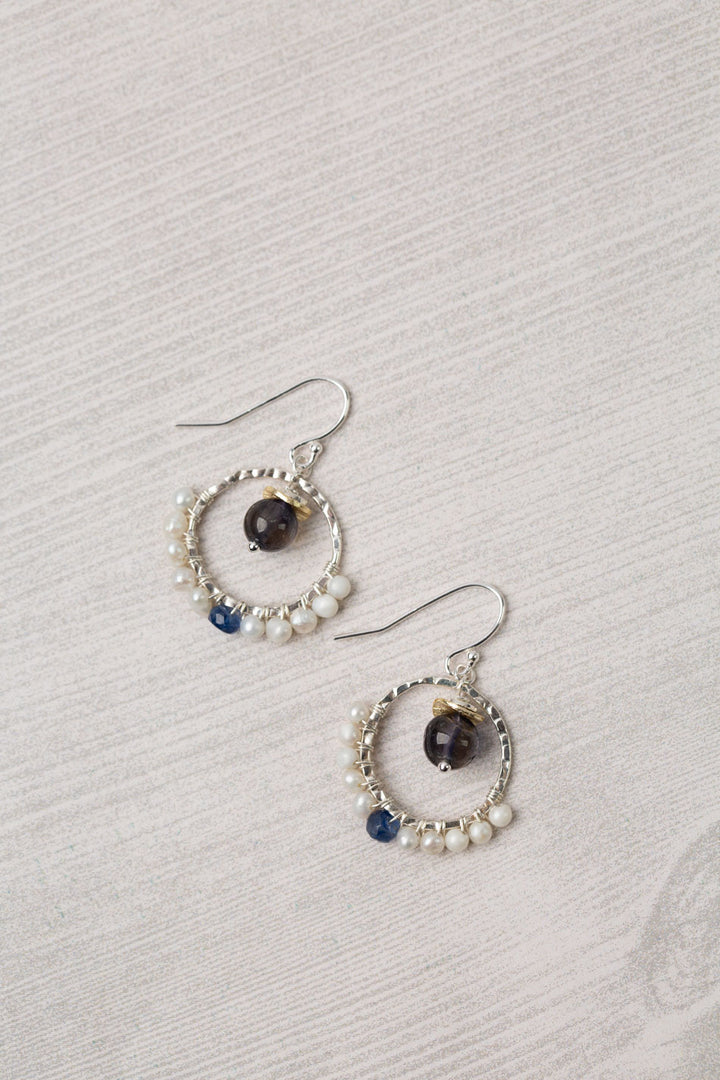 Seaside Pearl, Kayanite, Iolite Hoop Earrings