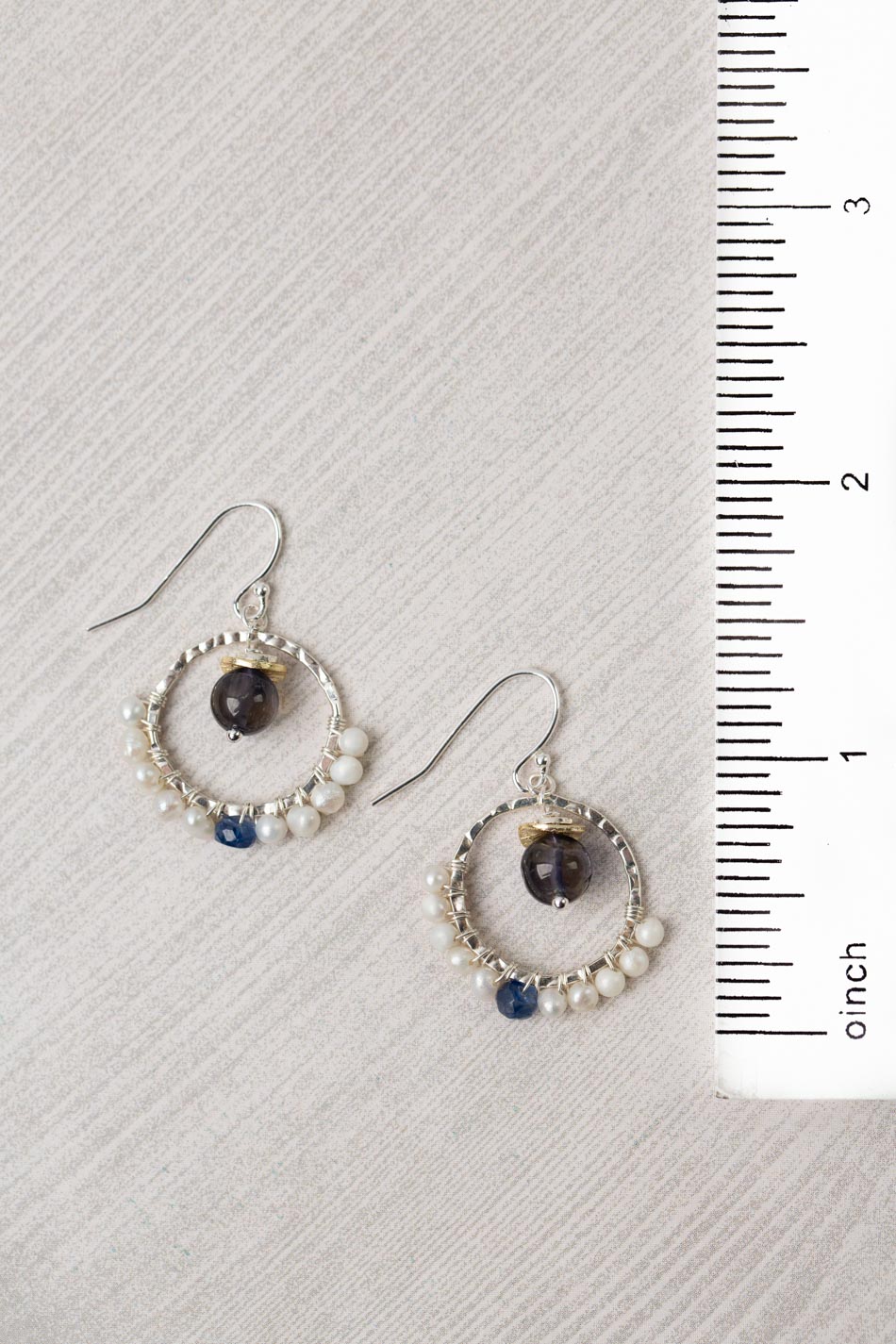 Seaside Pearl, Kayanite, Iolite Hoop Earrings