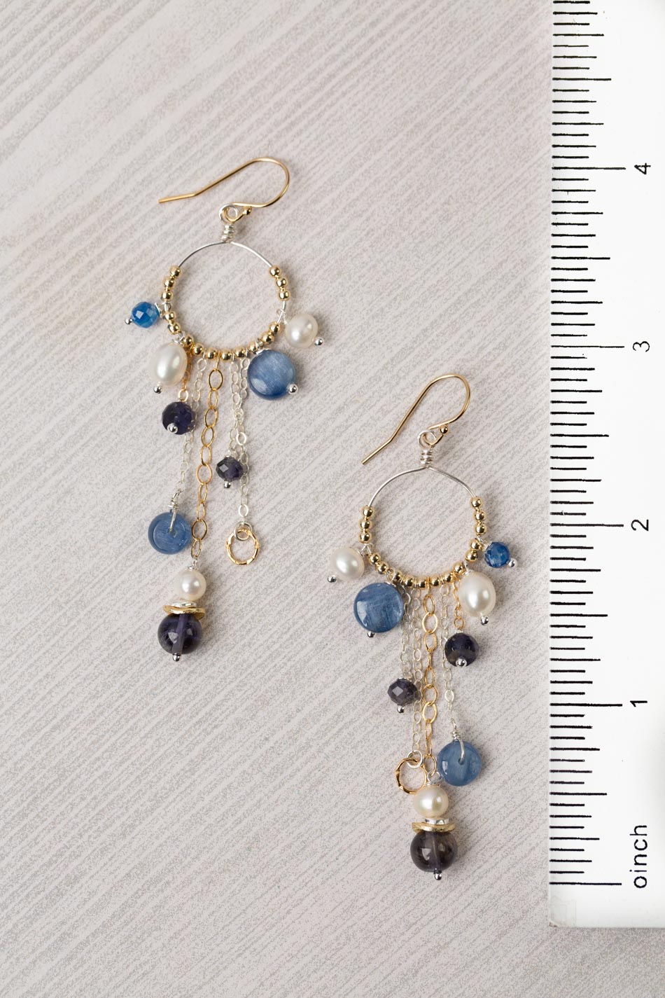 Seaside Pearl, Kyanite, Iolite Statement Earrings