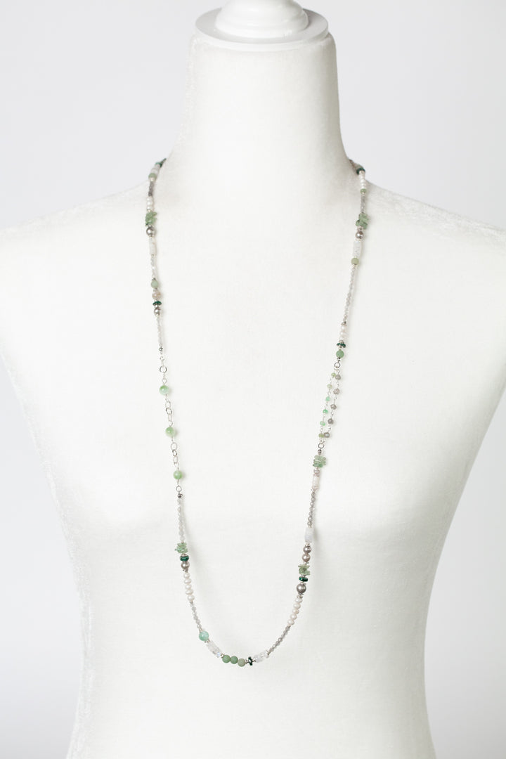 Spring Frost 34-36" Freshwater Pearl, Opal, Moss Agate Collage Necklace