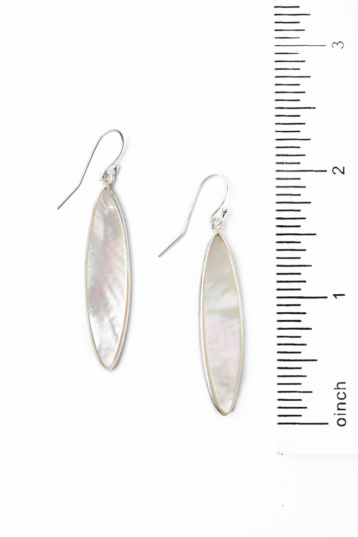 Spring Frost Mother Of Pearl Long Oval Bezels Simple Earrings