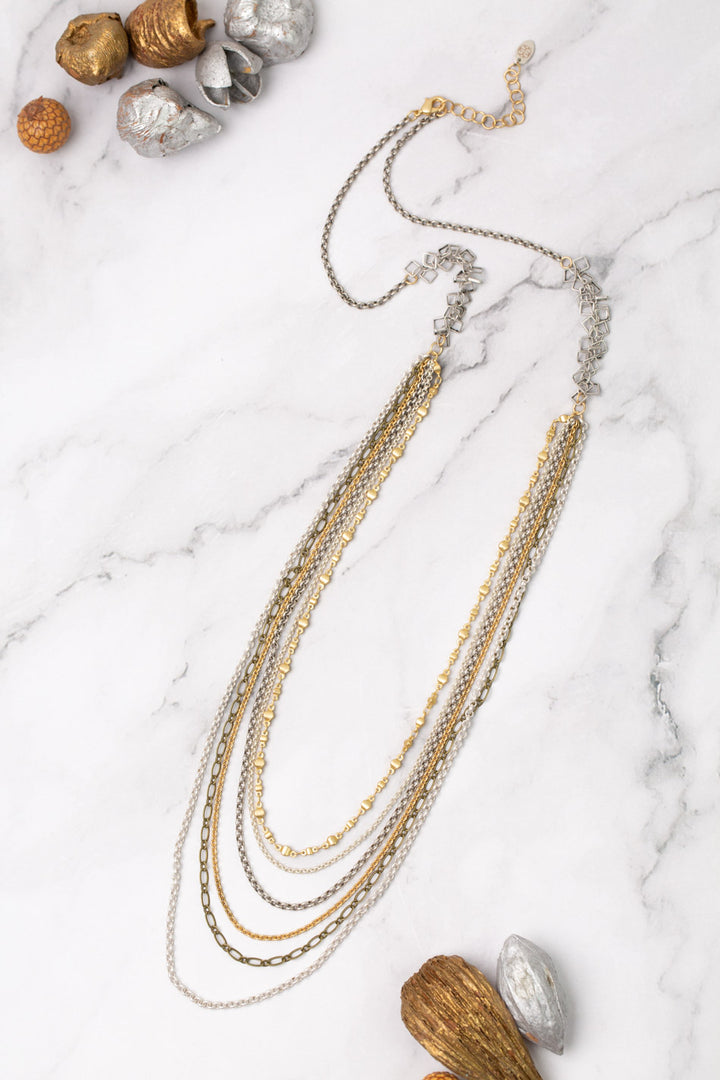 Silver & Gold 29.5-31.5" Multistrand Necklace