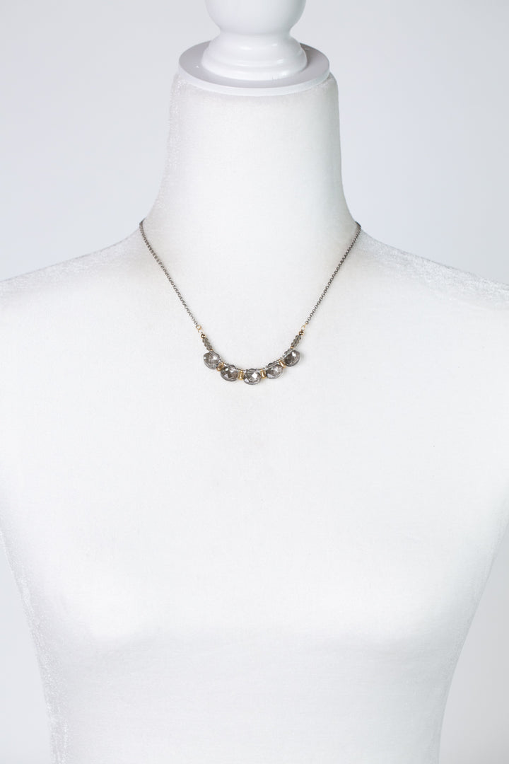 Silver & Gold 16-18" Crystal Briolette Simple Necklace