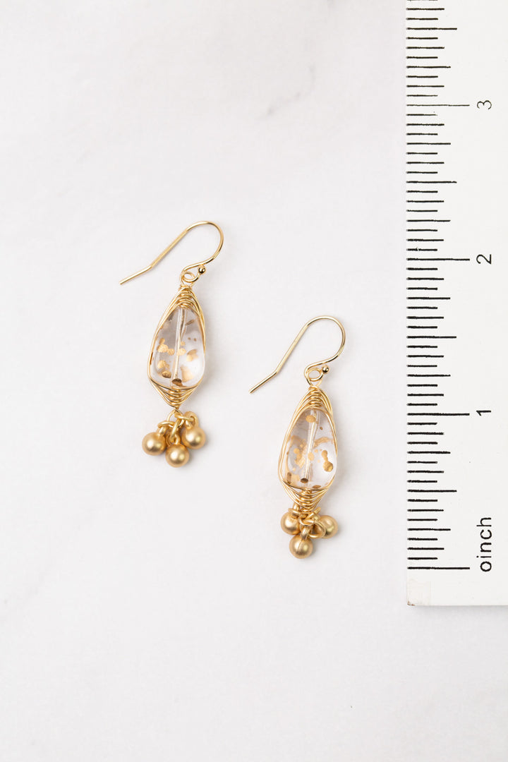 Silver & Gold Czech Glass With Matte Gold Plated Brass Dangles Herringbone Earrings