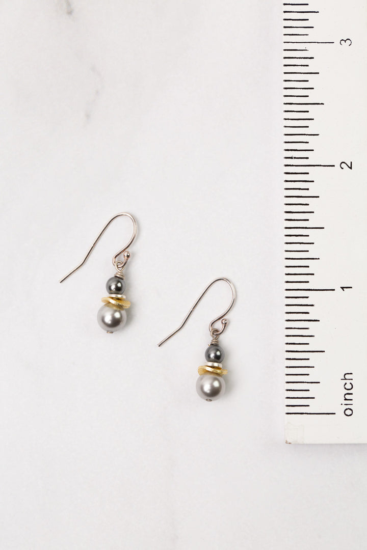 Silver & Gold Grey Pearl Simple Earrings