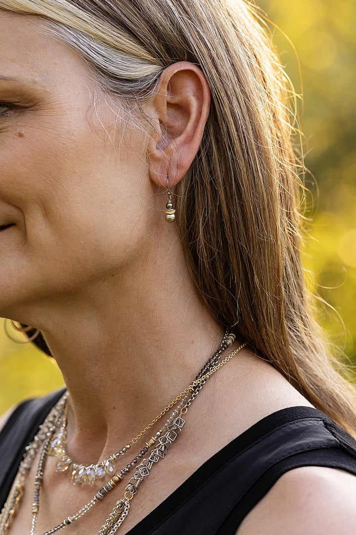 Silver & Gold Grey Pearl Simple Earrings