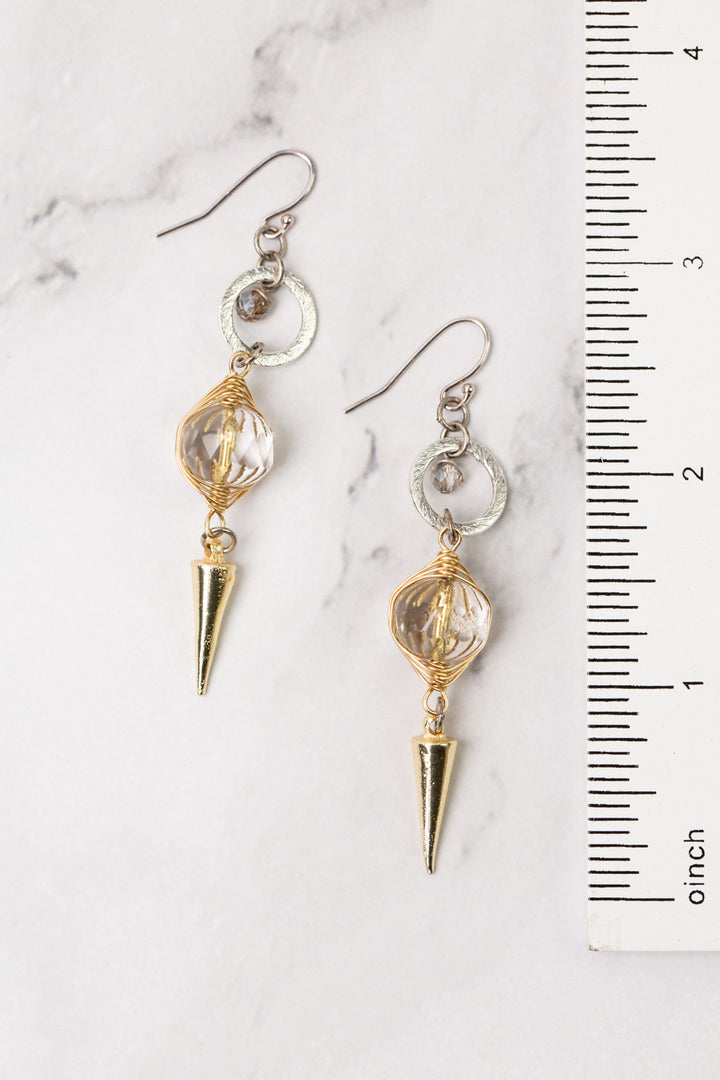 Silver & Gold Brushed Gold Plated Brass Spike Dangle With Czech Glass Hoop Earrings