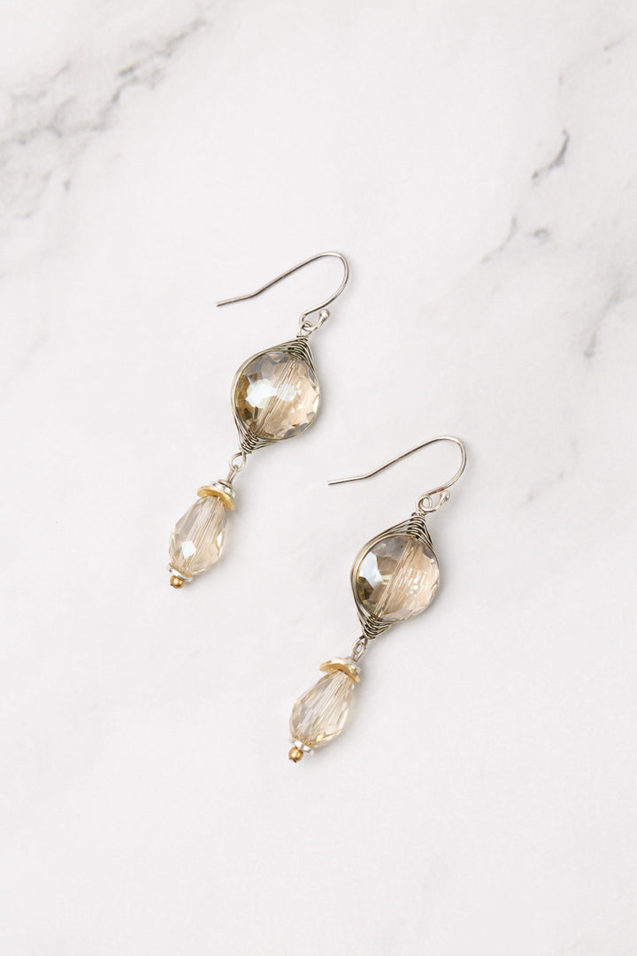 Silver & Gold Faceted Crystal Herringbone Earrings