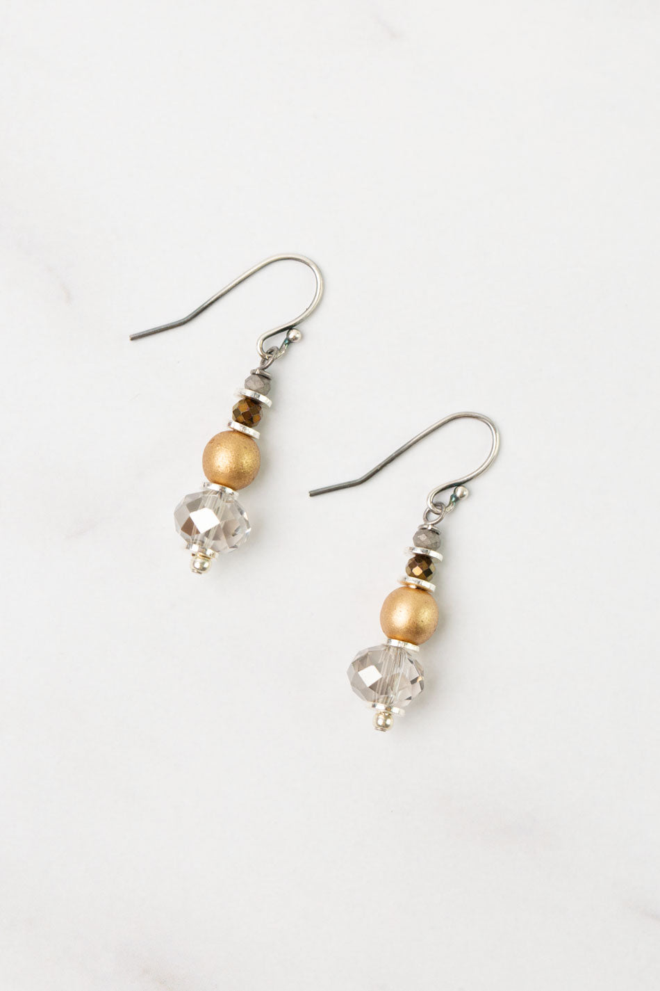 Silver & Gold Czech Glass, Crystal Simple Earrings