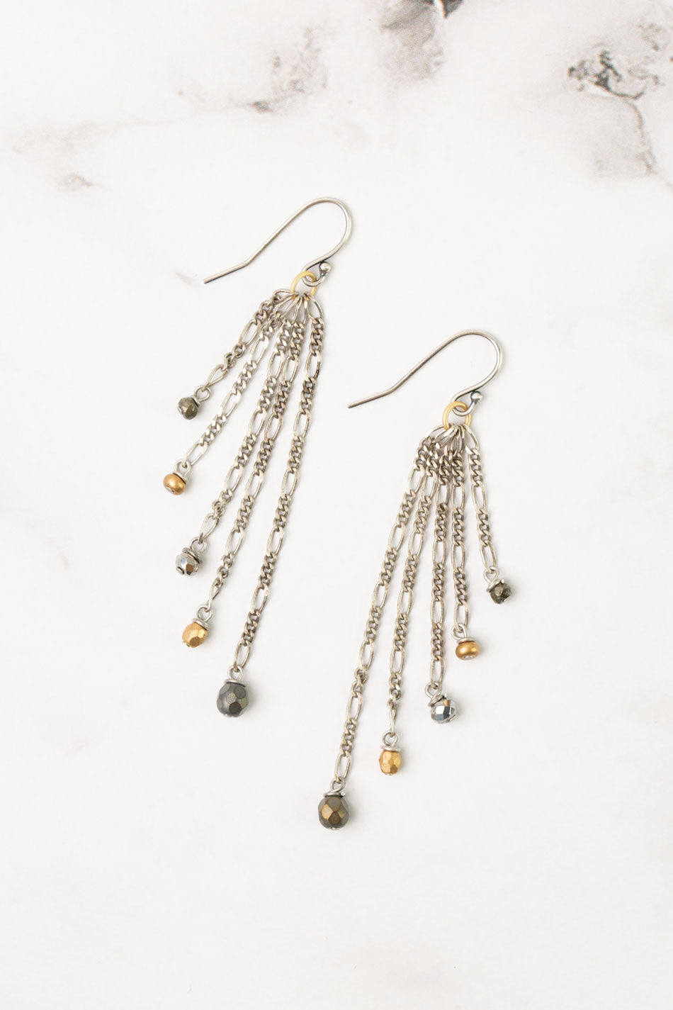 Silver & Gold Crystal, Czech Glass Tassel Earrings