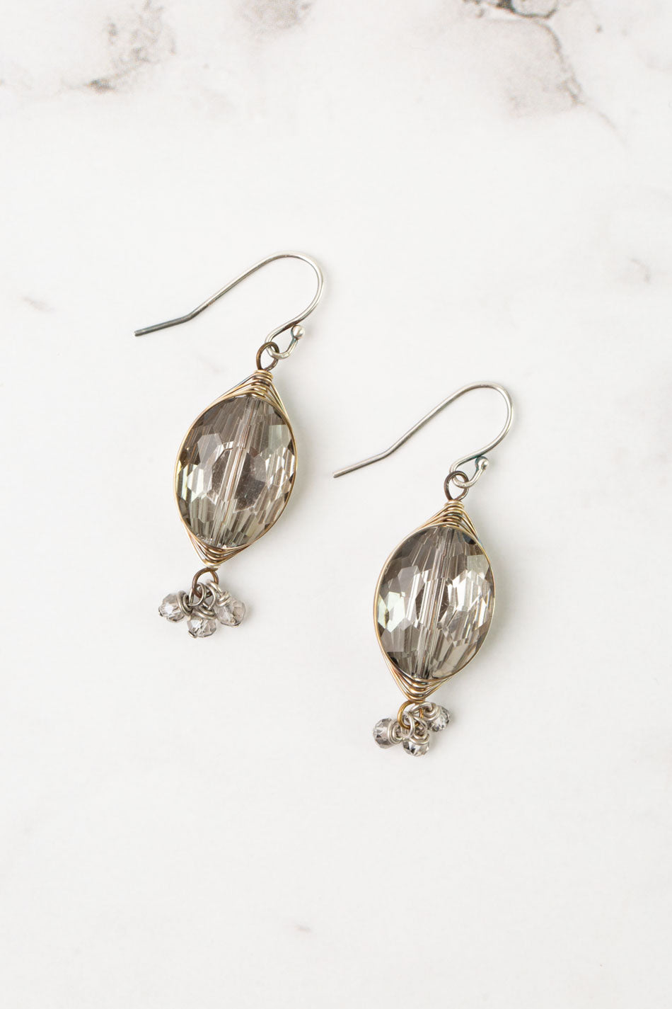 Silver & Gold Crystal Herringbone Earrings