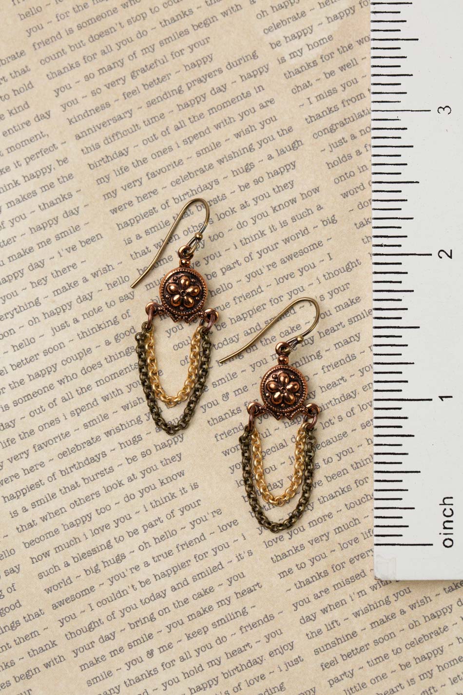 Soulful Antique Copper Plated Brass Flower Dangle Earrings