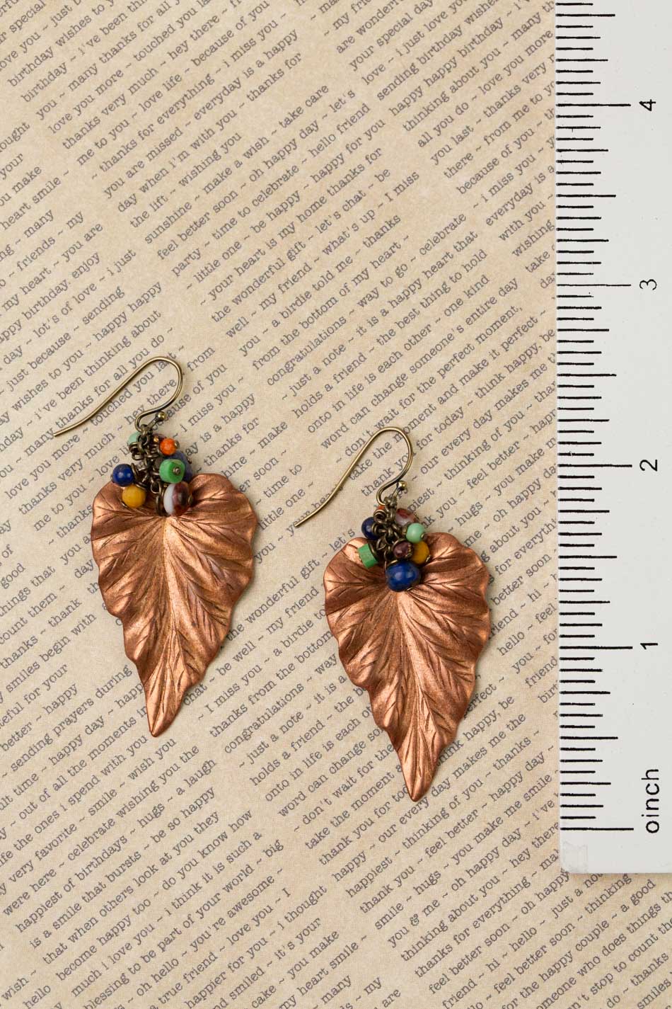 Soulful Antique Copper Leaf With Lapis Lazuli, Mookite Jasper, Turquoise And Czech Glass Statement Earrings